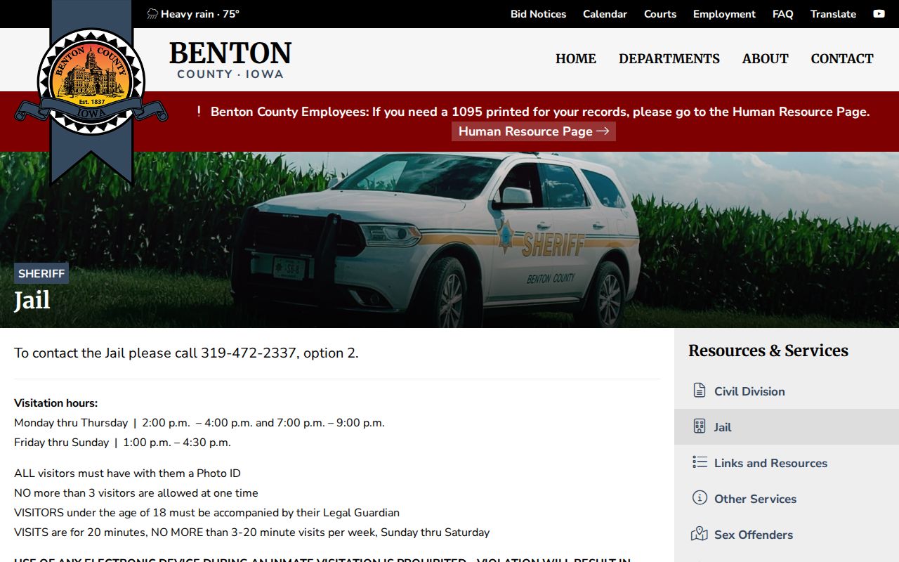 Benton County Jail recent arrest information page