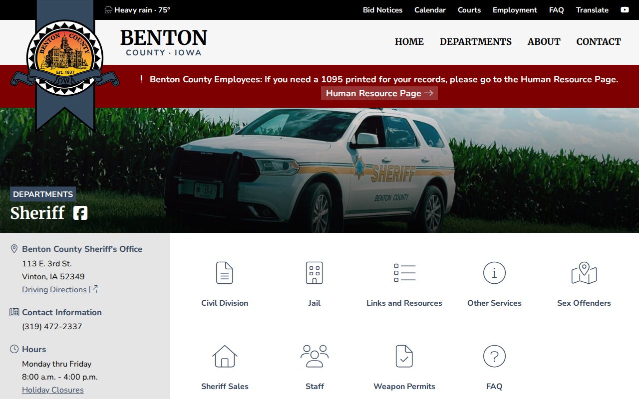 Benton County Sheriff arrest records contact page