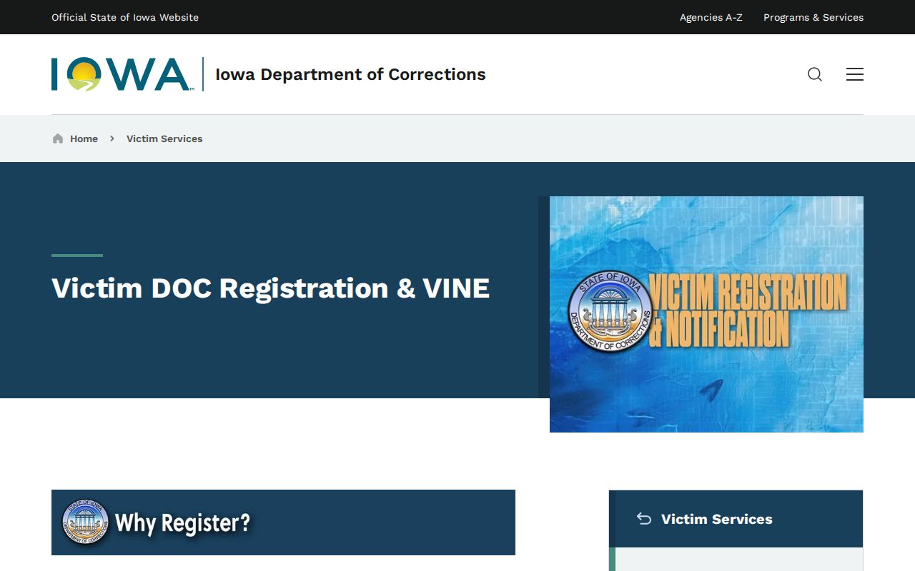 Iowa Department of Corrections VINE registration information