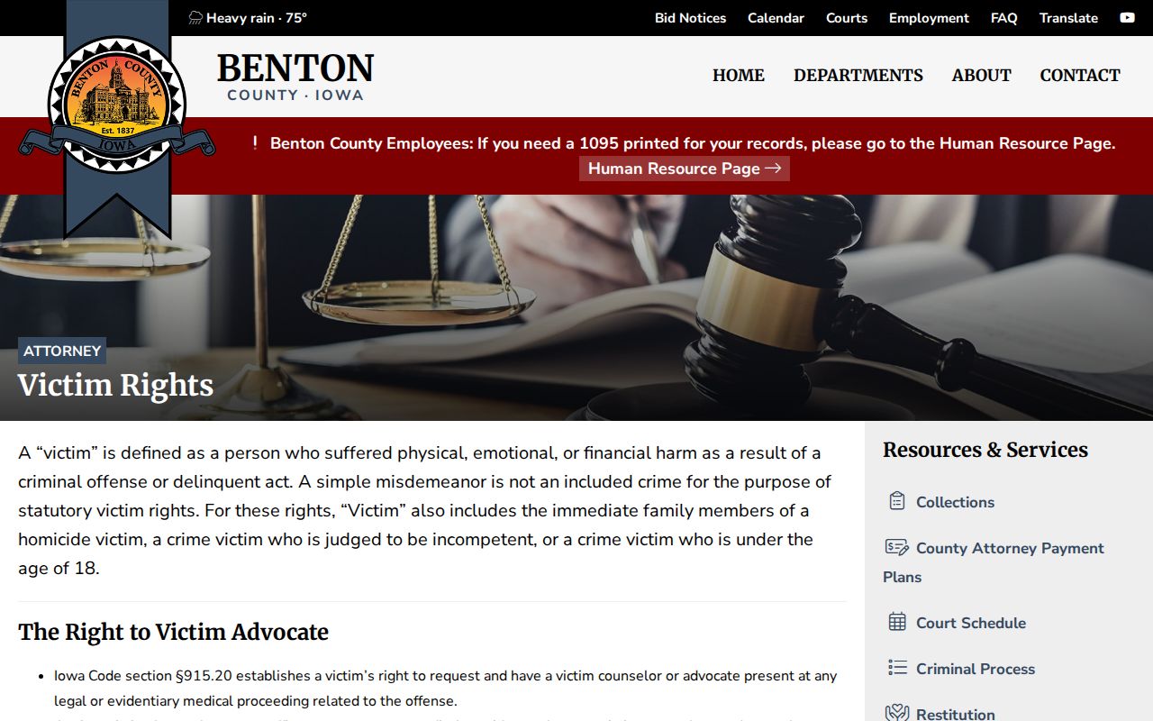 Benton County Attorney victim rights page identifying IowaVINE